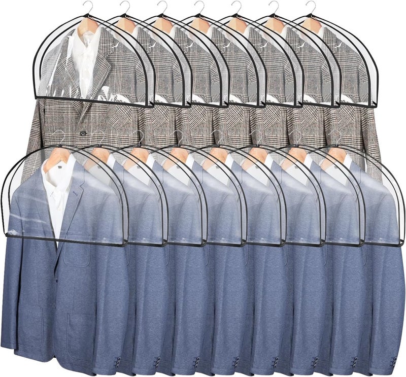 Zilink Clear Shoulder Covers for Clothes (Set of 15) Breathable Clothes Covers Dust Covers for Hanging Clothes with 2" Gusset for Suit, Coats, Jackets（Black） - Image 1